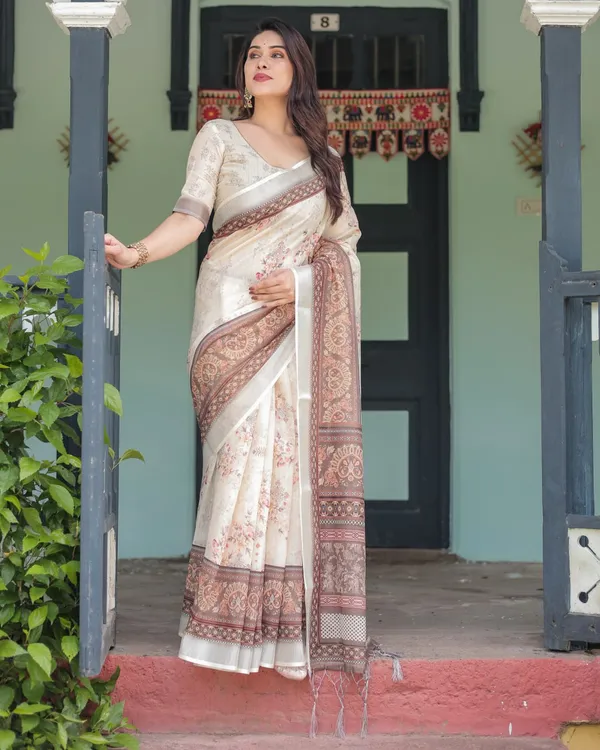 Cream_Cotton_Floral_Printed_Saree_For_Women