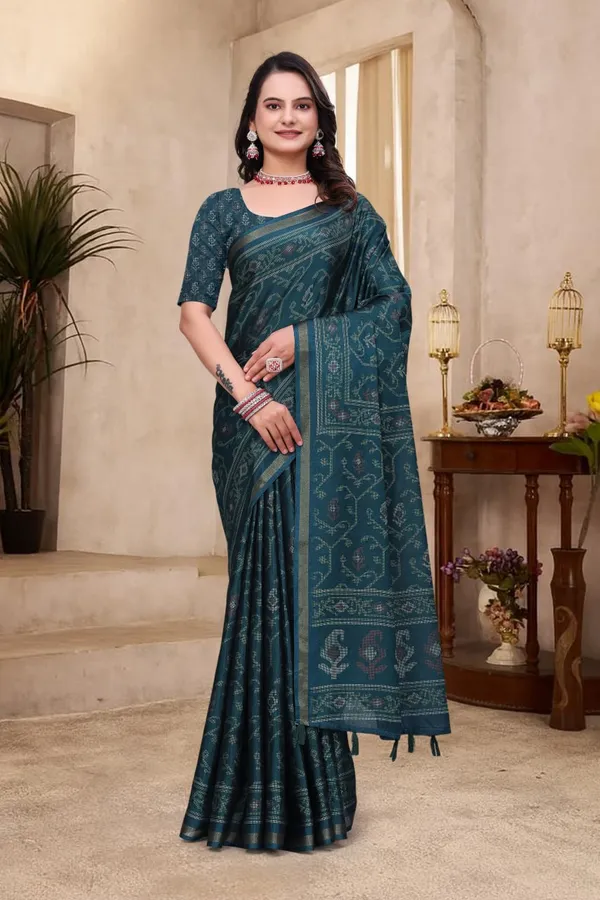 Teal_Cotton_Traditional_Printed_Saree_For_Women