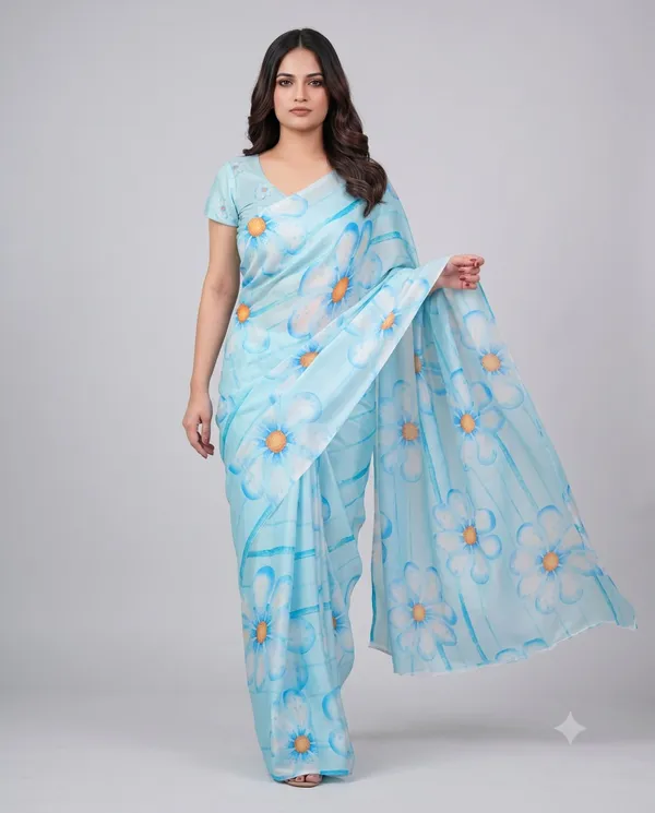 Light_Blue_Cotton_Floral_Print_Saree_For_Women