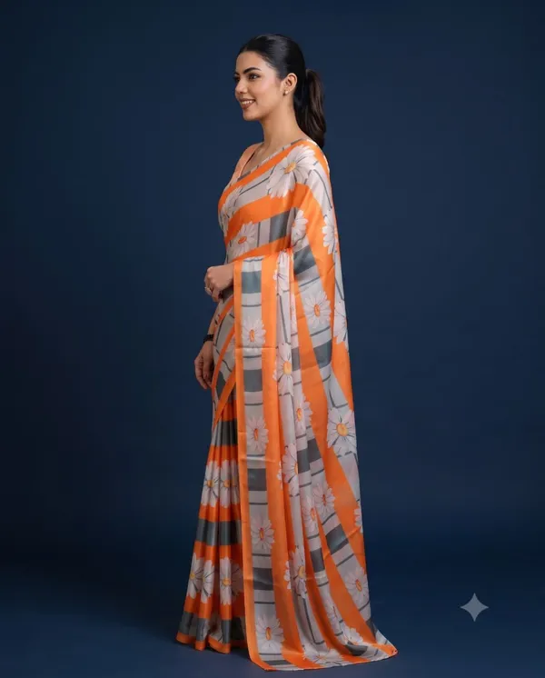 Orange_Grey_Cotton_Floral_Printed_Saree_For_Women
