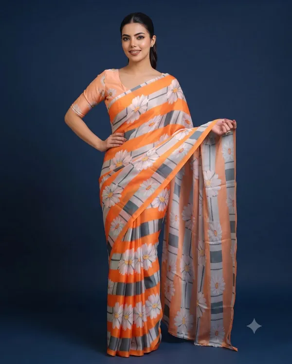 Orange_Grey_Cotton_Floral_Printed_Saree_For_Women