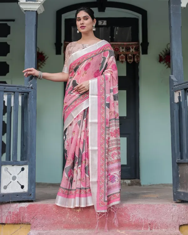 Pink_Cotton_Floral_Printed_Saree_For_Women