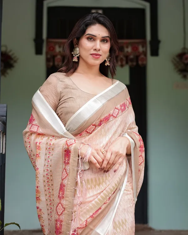 Peach_Cotton_Printed_Saree_For_Women