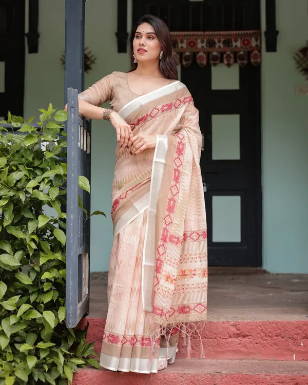 Peach_Cotton_Printed_Saree_For_Women