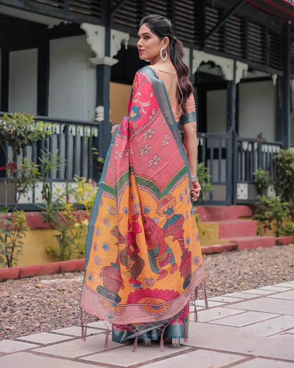Pink_Cotton_Floral_Printed_Saree_For_Women