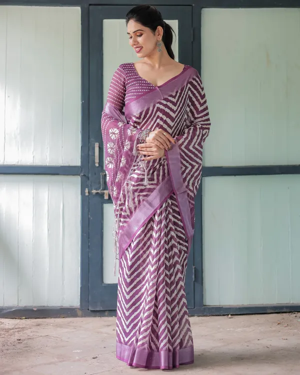 Purple_Cotton_Geometric_Zigzag_Printed_Saree_For_Women