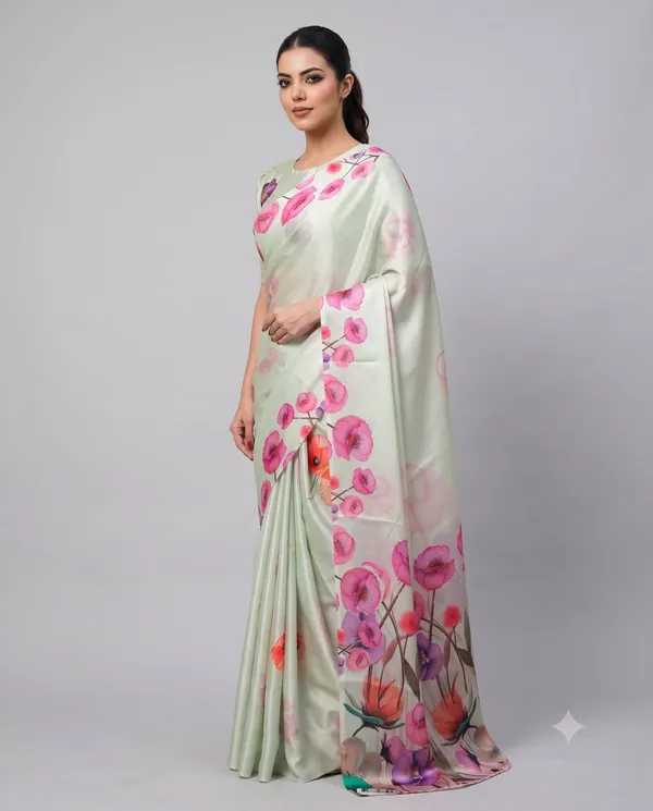 Mint_Green_Cotton_Floral_Print_Saree_For_Women
