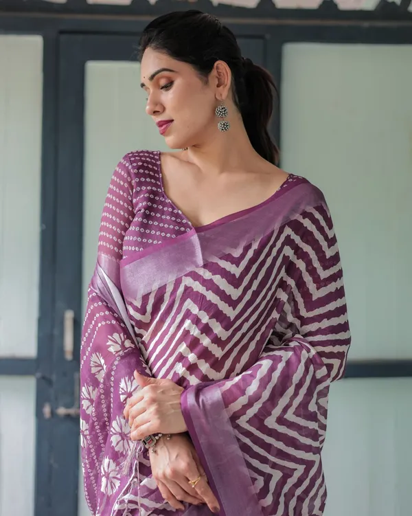 Purple_Cotton_Geometric_Zigzag_Printed_Saree_For_Women