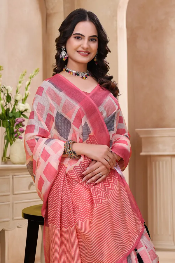 Pink_Cotton_Geometric_Print_Saree_For_Women