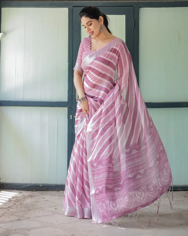 Pink_Cotton_Striped_Printed_Saree_For_Women