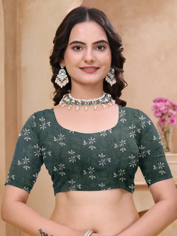 Teal_Cotton_Floral_Printed_Saree_With_Blouse_For_Women