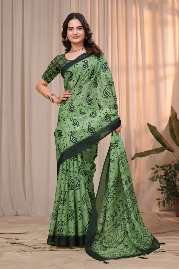 Green_Cotton_Geometric_Paisley_Printed_Saree_For_Women