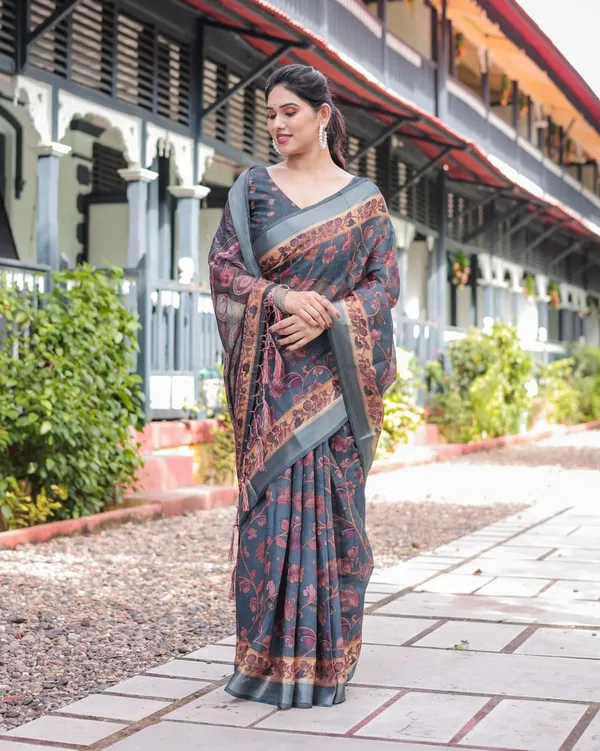 Grey_Cotton_Floral_Printed_Saree_For_Women