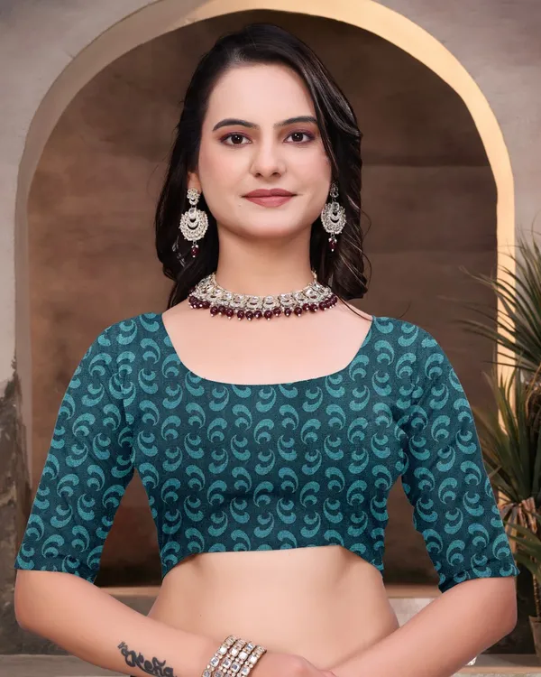 Teal_Cotton_Floral_Print_Saree_For_Women