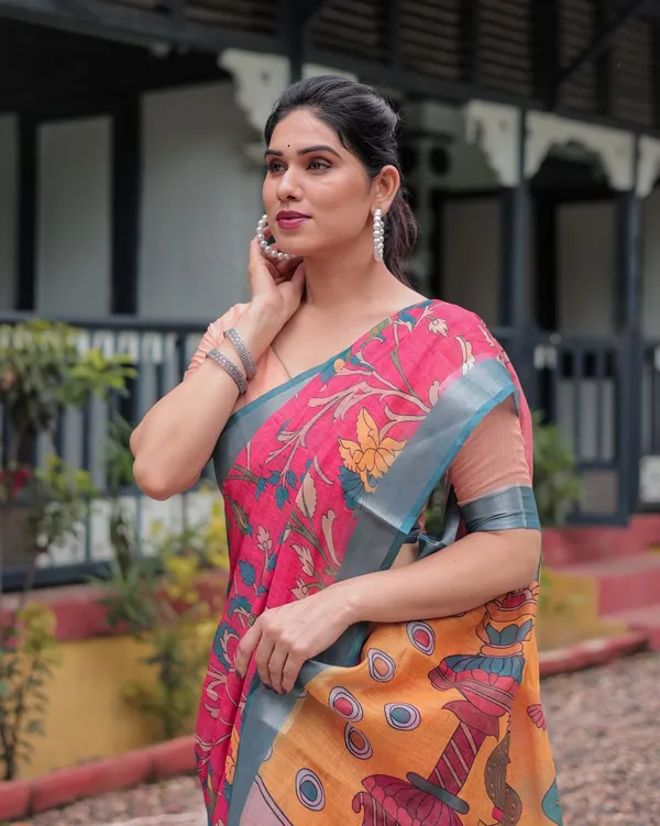 Pink_Cotton_Floral_Printed_Saree_For_Women