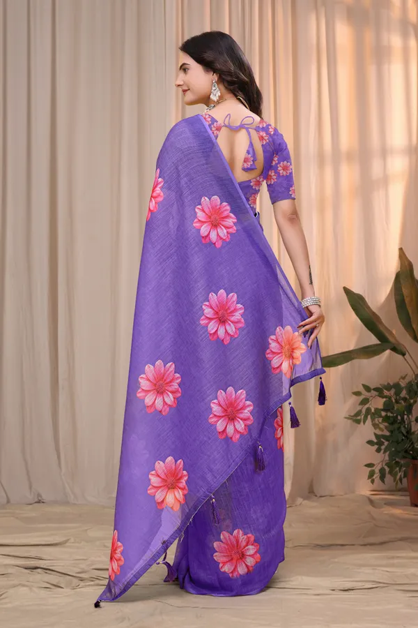 Purple_Cotton_Woven_Floral_Printed_Saree_For_Women