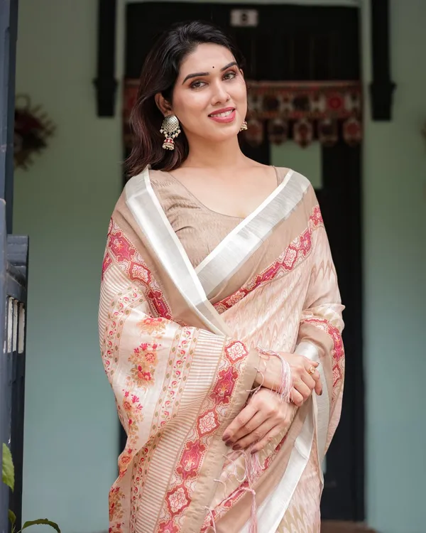 Peach_Cotton_Printed_Saree_For_Women