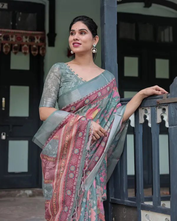 Grey_Cotton_Floral_Print_Saree_For_Women