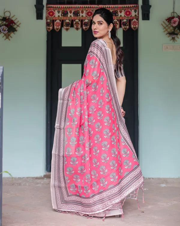 Pink_Cotton_Floral_Printed_Saree_For_Women