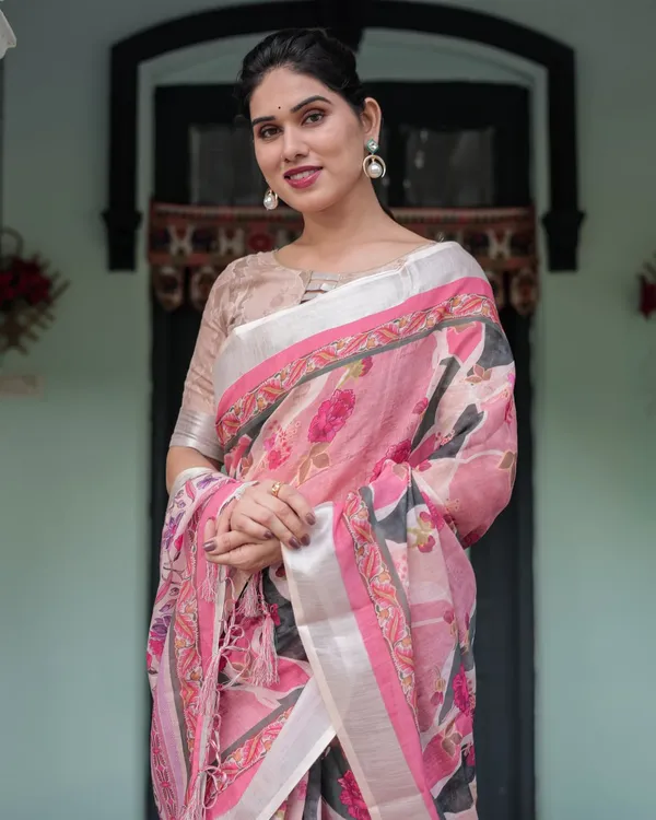 Pink_Cotton_Floral_Printed_Saree_For_Women