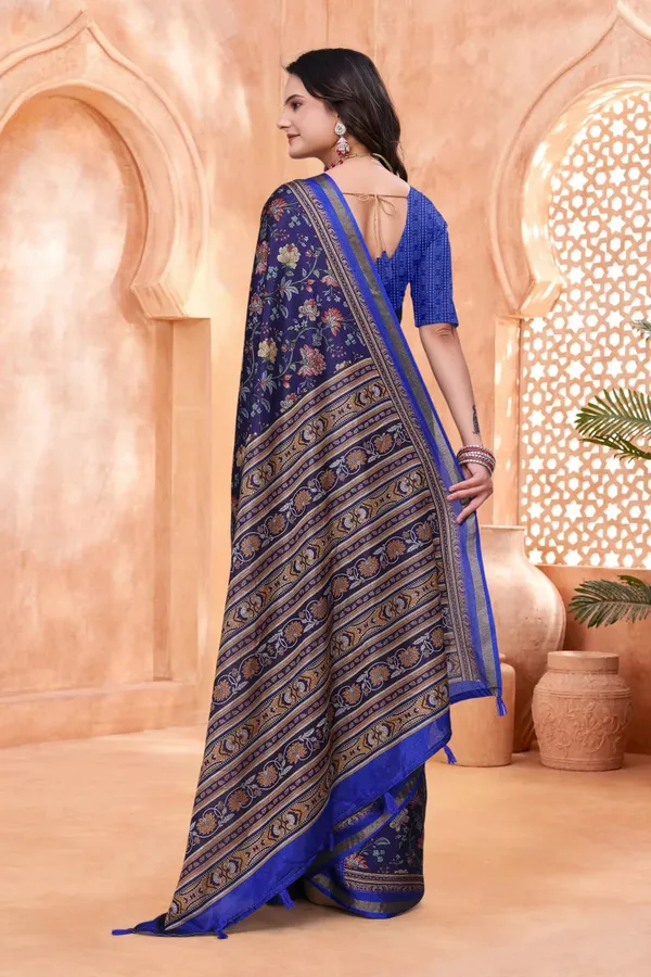 Navy_Blue_Cotton_Floral_Printed_Saree_For_Women