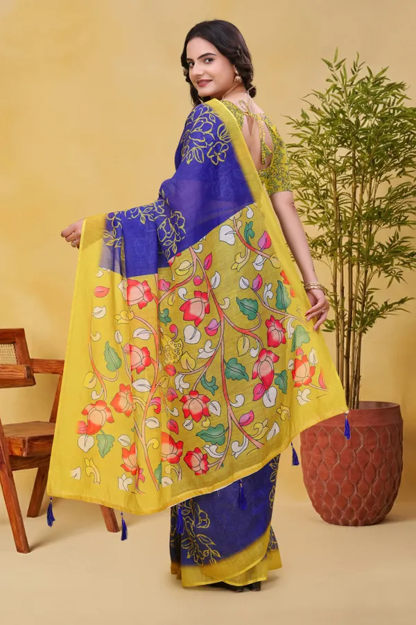 Blue_Cotton_Floral_Printed_Saree_For_Women