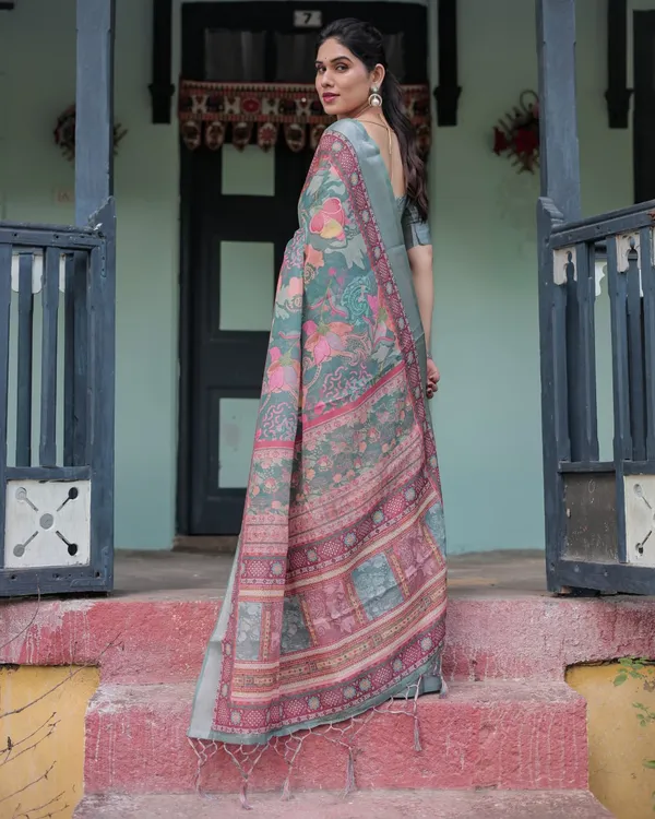 Grey_Cotton_Floral_Print_Saree_For_Women