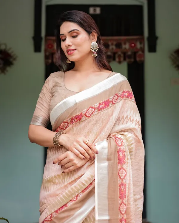 Peach_Cotton_Printed_Saree_For_Women