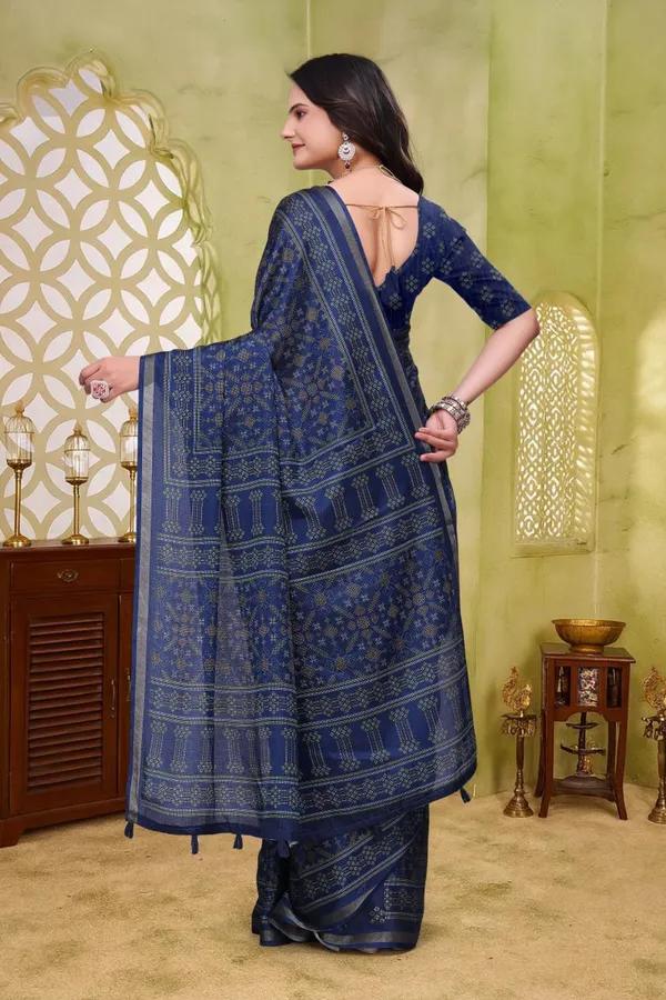 Navy_Blue_Cotton_Geometric_Printed_Saree_For_Women