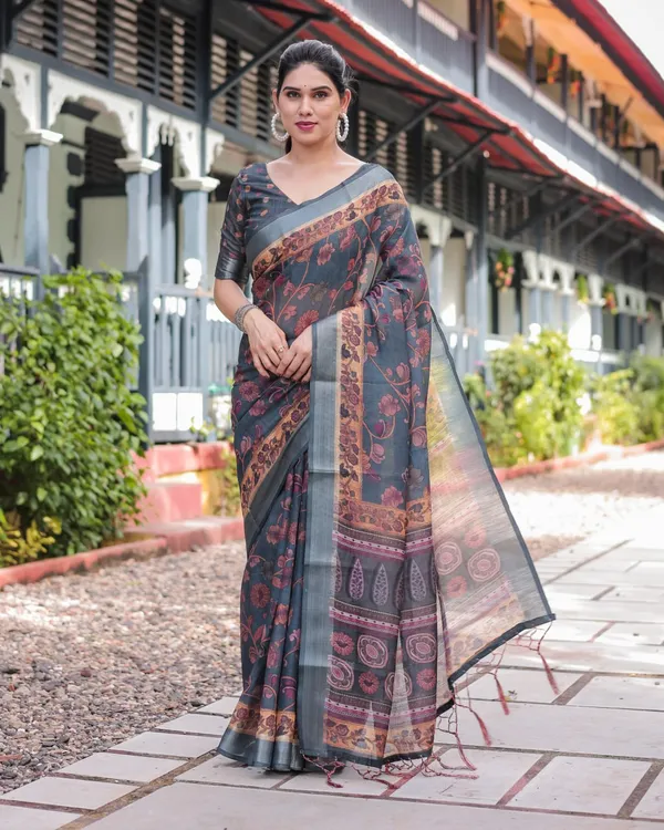 Grey_Cotton_Floral_Printed_Saree_For_Women