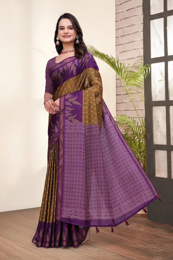 Purple_Cotton_Floral_Leaf_Motif_Printed_Saree_For_Women