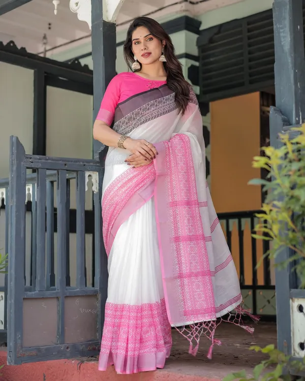 Pink_White_Cotton_Printed_Saree_For_Women