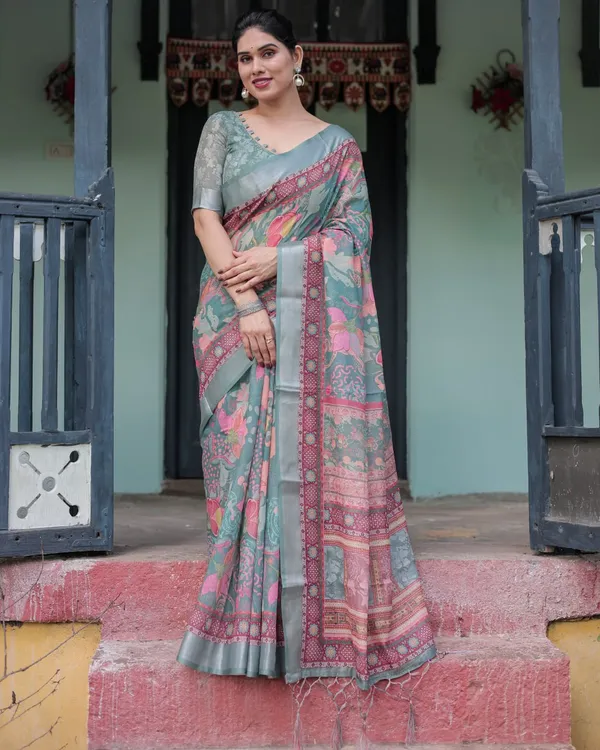 Grey_Cotton_Floral_Print_Saree_For_Women
