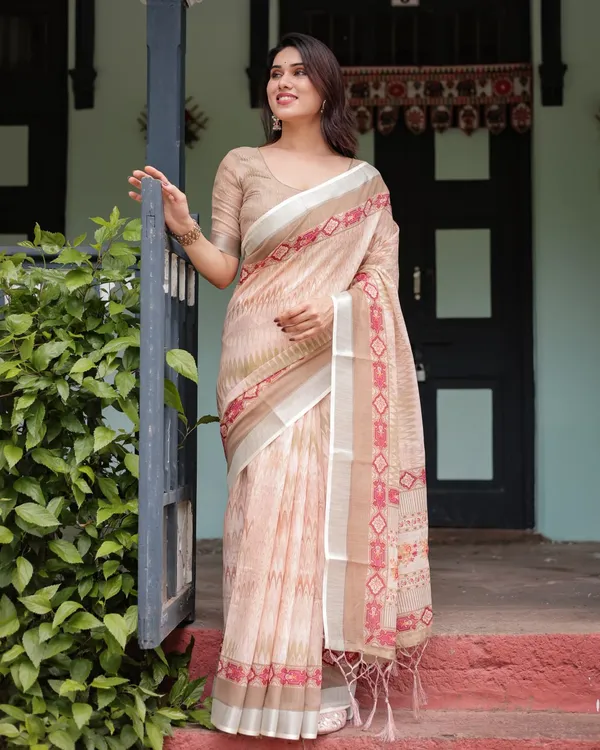 Peach_Cotton_Printed_Saree_For_Women