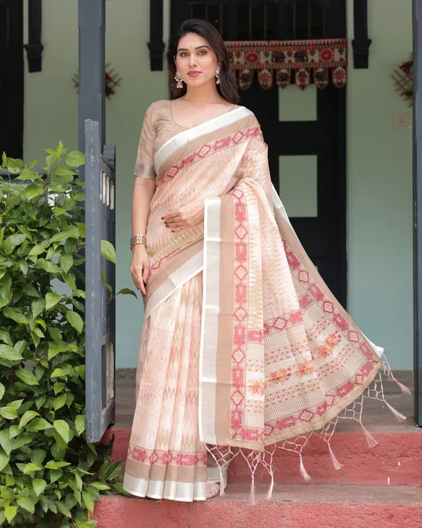 Peach_Cotton_Printed_Saree_For_Women