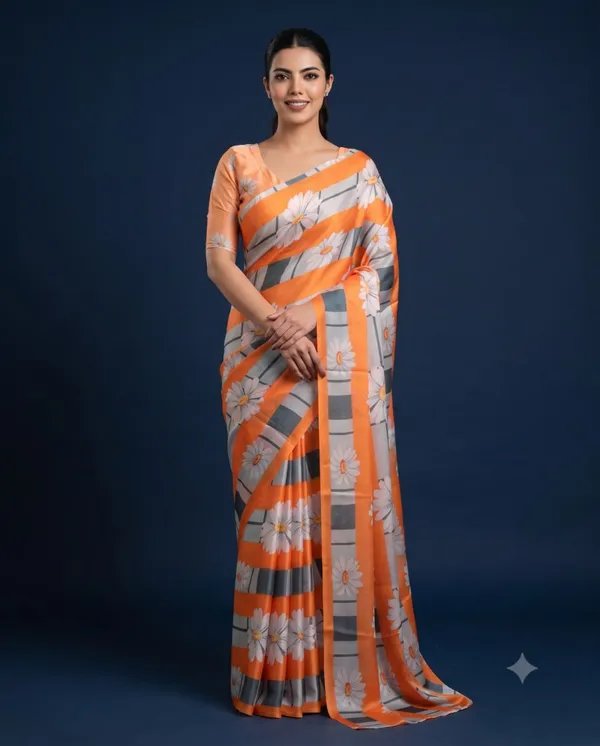 Orange_Grey_Cotton_Floral_Printed_Saree_For_Women