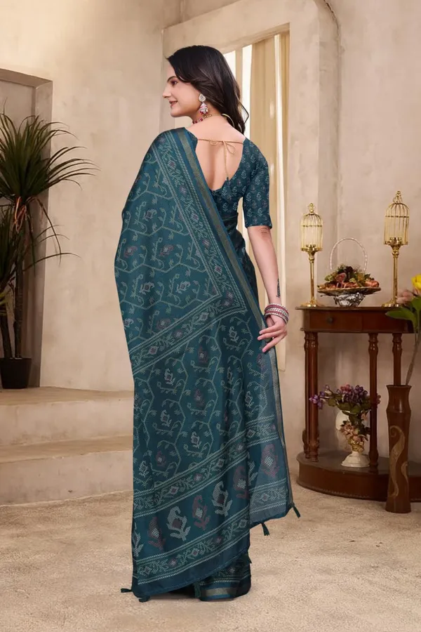 Teal_Cotton_Traditional_Printed_Saree_For_Women