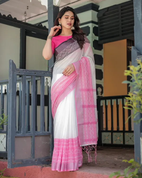 Pink_White_Cotton_Printed_Saree_For_Women
