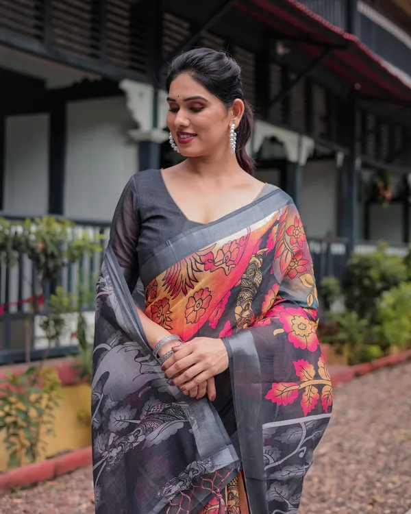 Grey_Cotton_Floral_Printed_Saree_For_Women