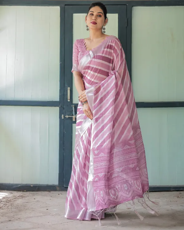 Pink_Cotton_Striped_Printed_Saree_For_Women