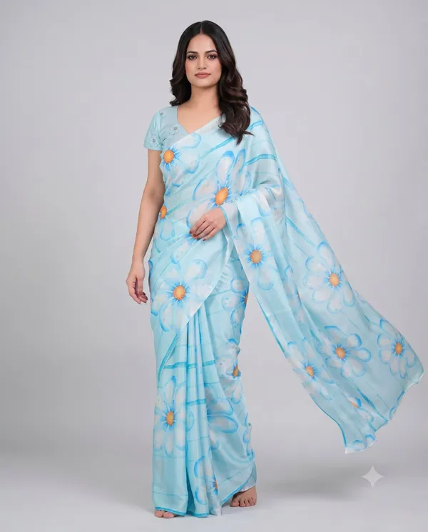 Light_Blue_Cotton_Floral_Print_Saree_For_Women