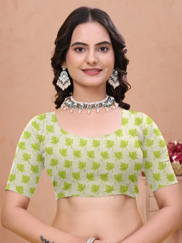 Green_Cotton_Floral_Printed_Saree_For_Women