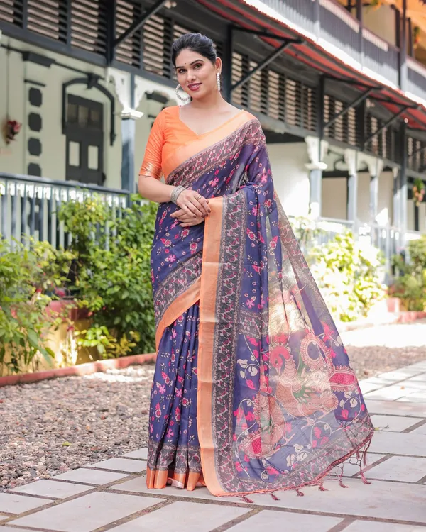 Purple_Cotton_Floral_Paisley_Printed_Saree_For_Women