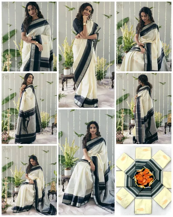Cream_Silk_Printed_Saree_With_Black_Border_For_Women
