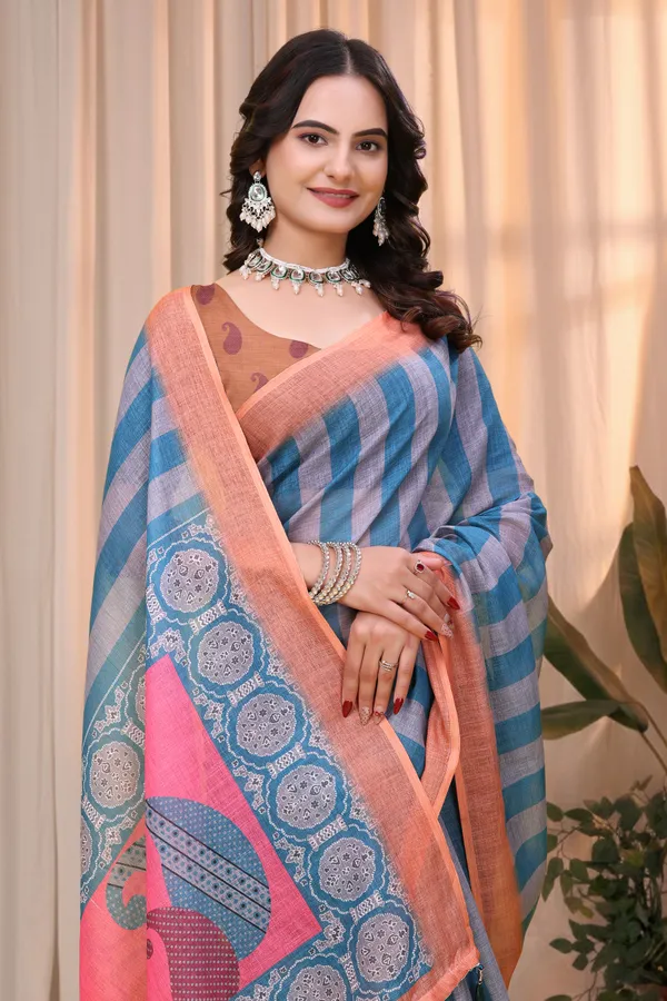 Blue_Striped_Printed_Saree_for_Women