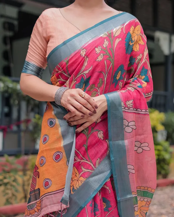 Pink_Cotton_Floral_Printed_Saree_For_Women