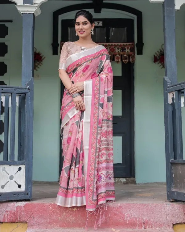 Pink_Cotton_Floral_Printed_Saree_For_Women