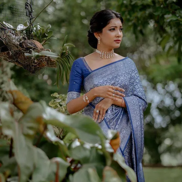 Blue_Silk_Brocade_Floral_Woven_Saree_For_Women