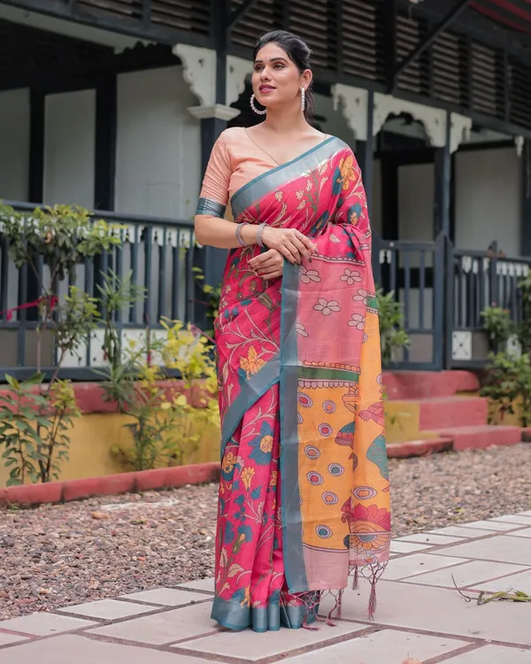 Pink_Cotton_Floral_Printed_Saree_For_Women