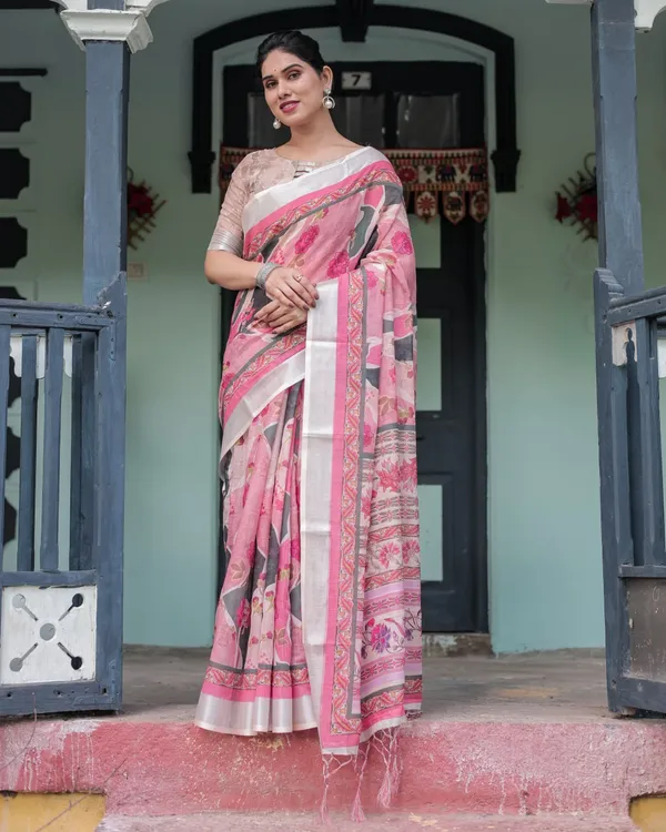 Pink_Cotton_Floral_Printed_Saree_For_Women